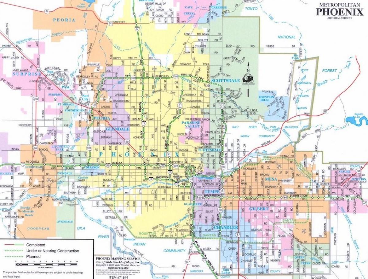 karta Phoenix, Arizona i okolici